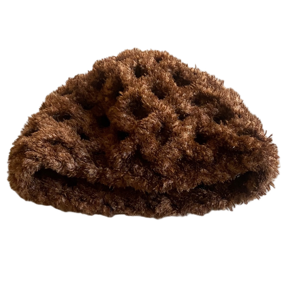 Cozy Faux Fur Brown Knit Beret - Women’s Winter Hat